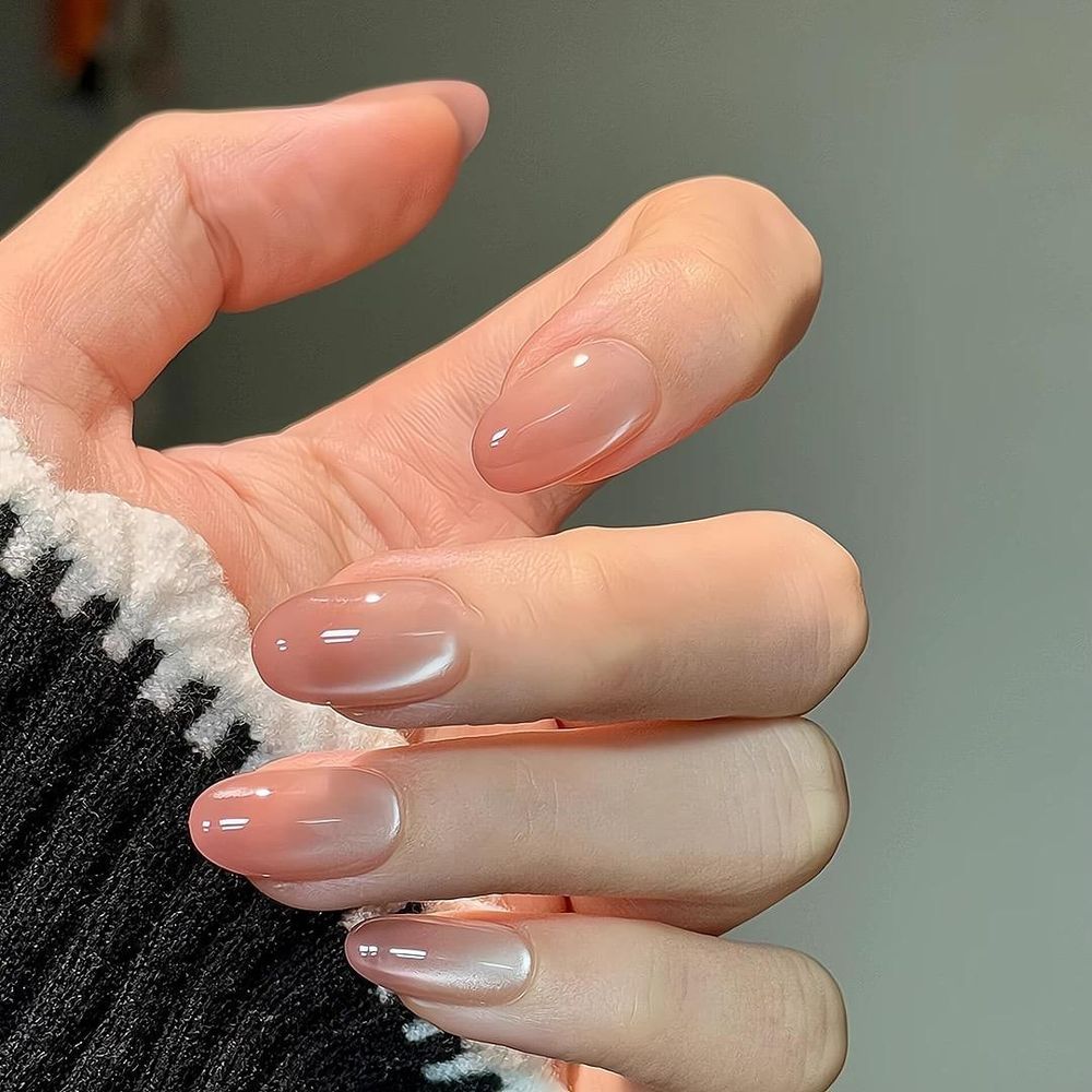 Nude jelly ombre short nails, soft nude gradient short set