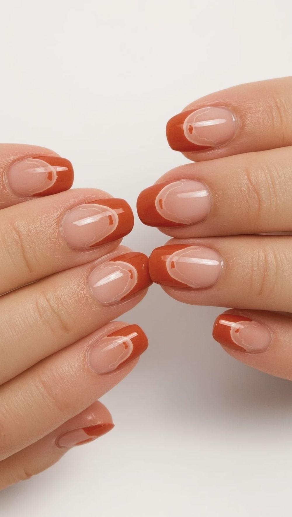 Rust French short square nails, burnt orange tips at short length
