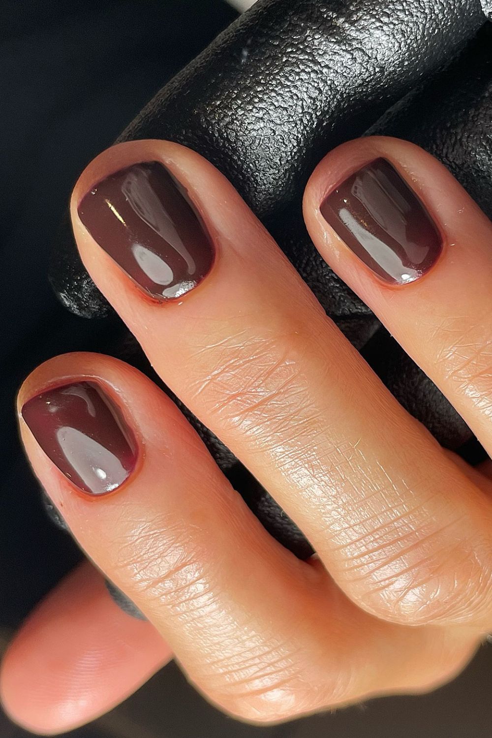 Glossy chocolate square nails, rich brown high shine square set