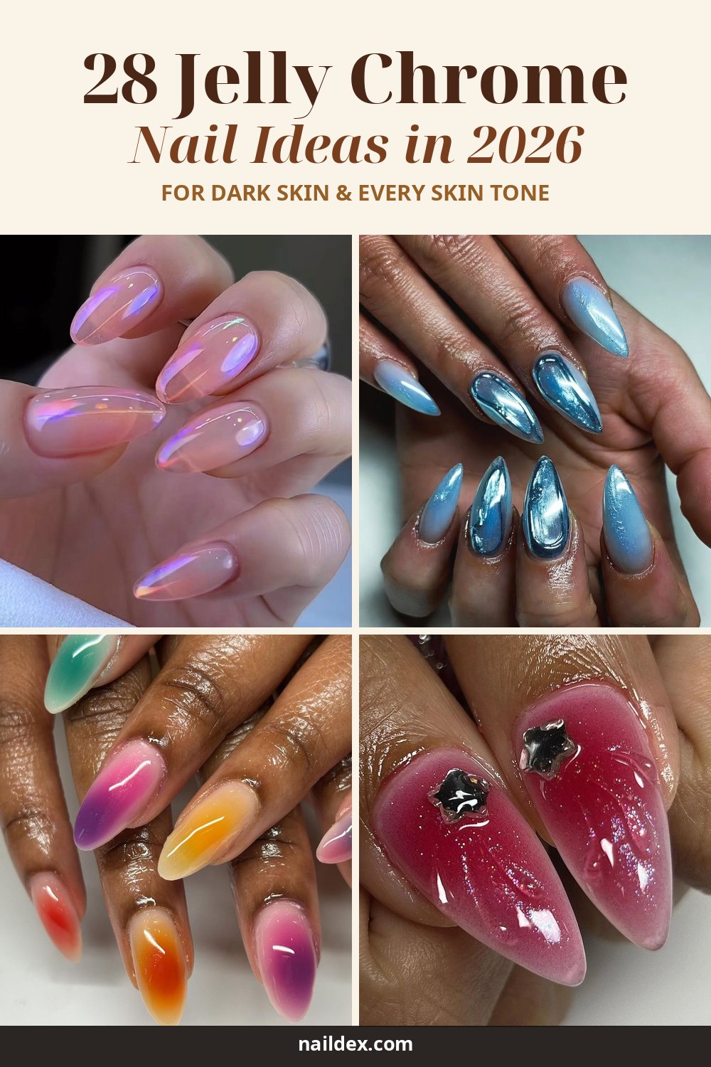 28 Jelly Chrome Nail Ideas in 2026 pin image with featured designs