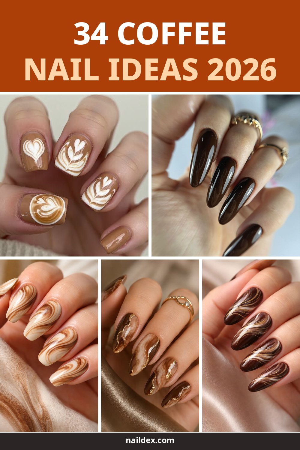 34 Coffee Nail Ideas in 2026 pin image with featured designs